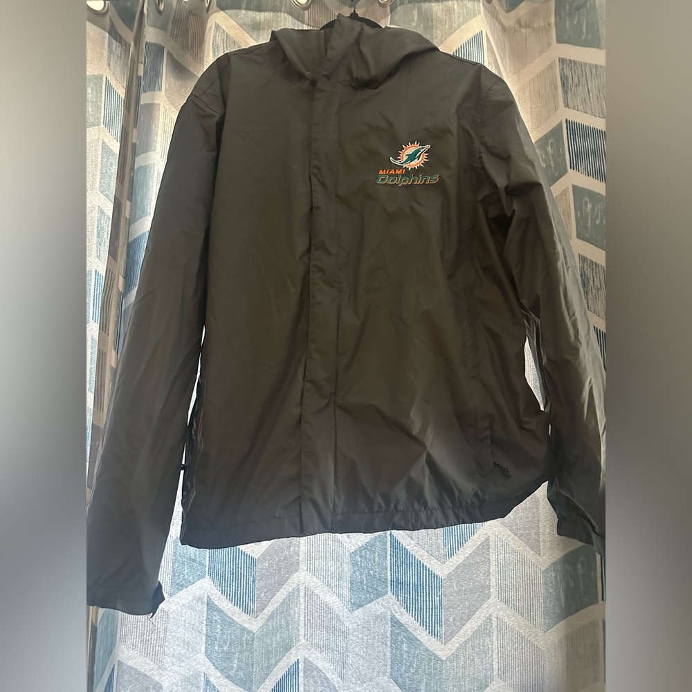 Miami Dolphins Gray Hooded Windbreaker Jacket Men’s Size M Full Zip Logo